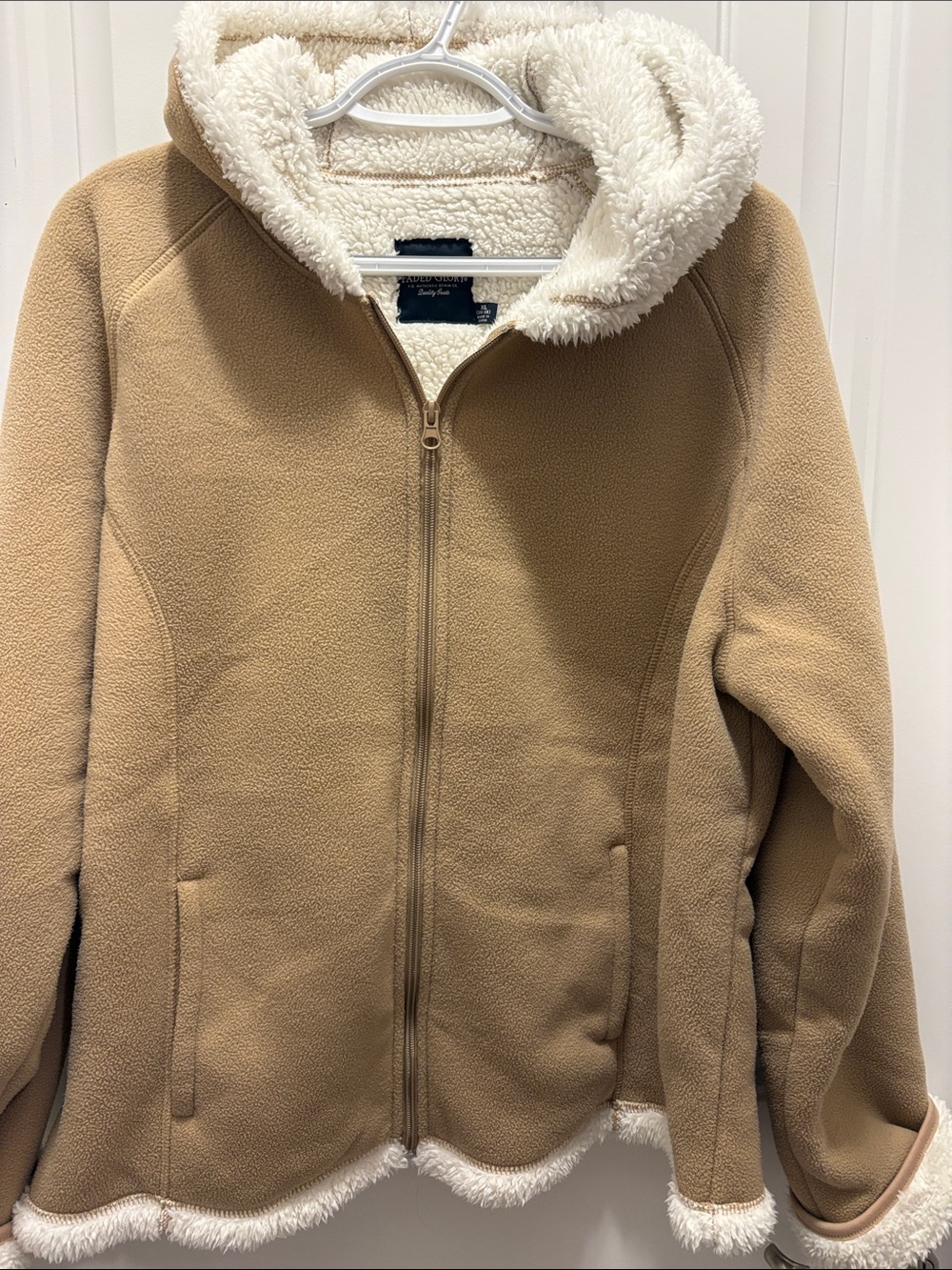 Faded Glory Tan Fleece Jacket with Cream Sherpa Hood